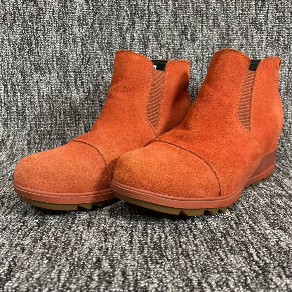 SOREL Joan of Arctic Wedge II Chelsea Boots Womens 7.5 Rust Orange NL4910 Suede